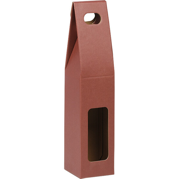 Wine carrier cardboard kraft/burgundy 1 bottle handle delivered flat