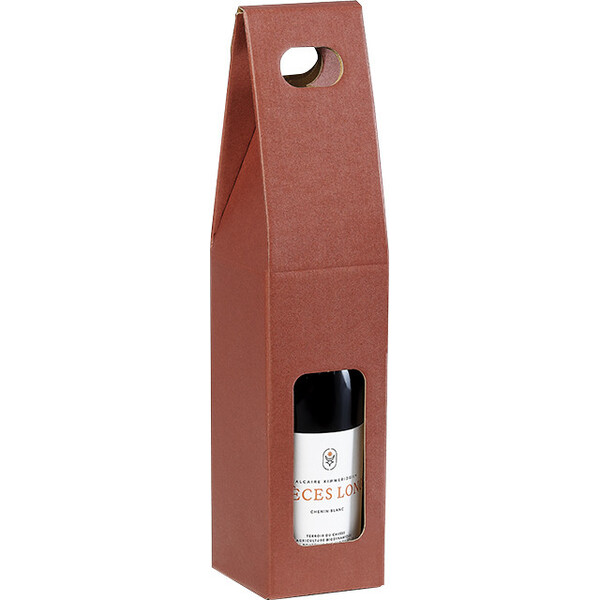 Valisette carton kraft/bordeaux 1 bouteille poignée livré à plat