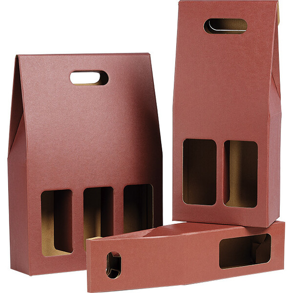 Valisette carton kraft/bordeaux 1 bouteille poignée livré à plat