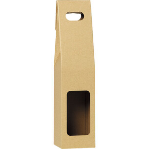 Wine carrier cardboard kraft 1 bottle handle delivered flat