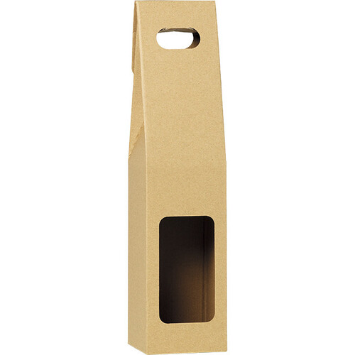 Wine carrier cardboard kraft 1 bottle handle delivered flat