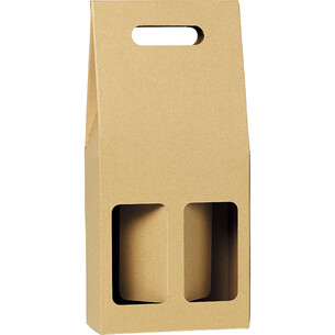 Wine carrier cardboard kraft 2 bottles handle delivered flat