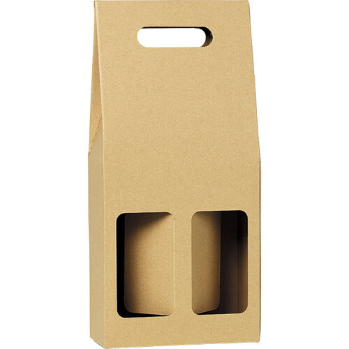Valisette carton kraft/neutre 2 bouteilles poignée livré à plat