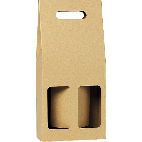 Wine carrier cardboard kraft 2 bottles handle delivered flat