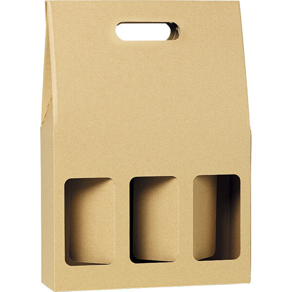 Valisette carton kraft/neutre 3 bouteilles poignée livré à plat