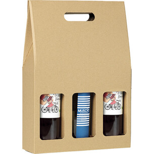 Wine carrier cardboard kraft 3 bottles handle delivered flat 2