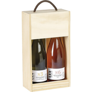 Box Pinewood Wine 2 bottles Bourgogne half sliding lid...