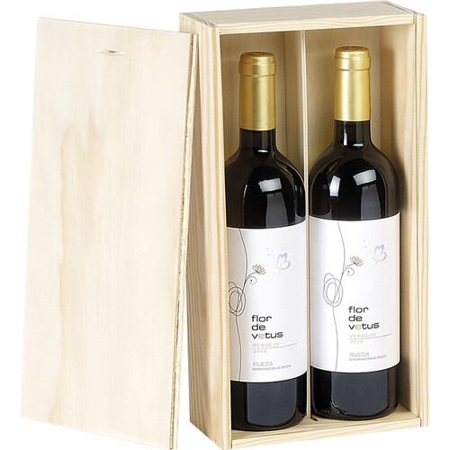 Caisse bois pin 2 bouteilles Bordeaux glissière
