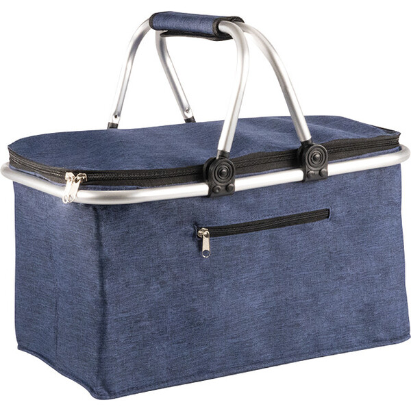 Bolsa isotérmica rectangular azul/jeans bolsillo con cremallera 2 asas de aluminio plegables