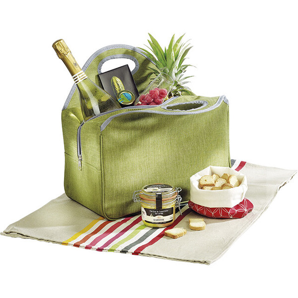 Bolsa Isotérmica retangular verde/cinza 2 alças Zip