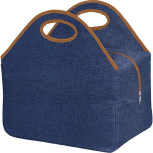 Bag isotherm rectangular denim/brown 2 handles zip