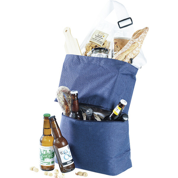 Bolsa isotérmica rectangular 2 compartimentos fondo enfriador (H23,5cm) denim 1 asa ajustable
