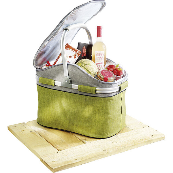 Cesta isotérmica rectangular verde/gris asa aluminio plegable