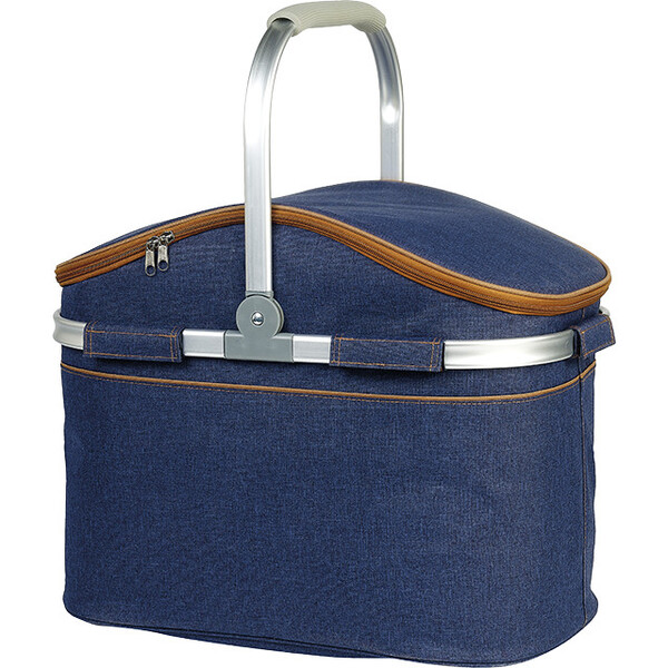 Cesta isotérmica rectangular denim/marrón asa aluminio plegable