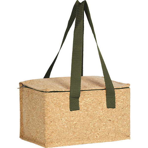 Sac isotherme rectangle liège 2 anses vertes nylon fermeture zip