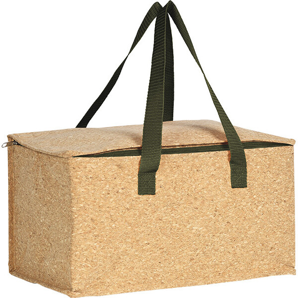 Bolsa isotérmica rectangular corcho 2 asas verdes nylon cremallera