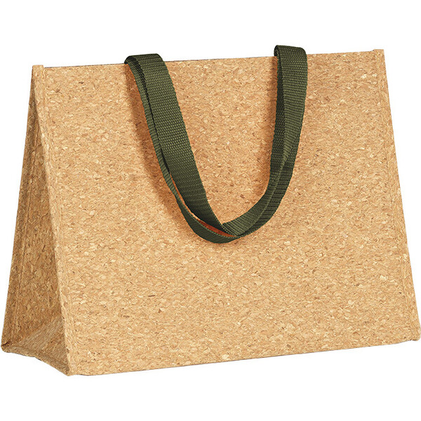 Bolsa isotérmica rectangular corcho 2 asas verdes nylon cierre velcro