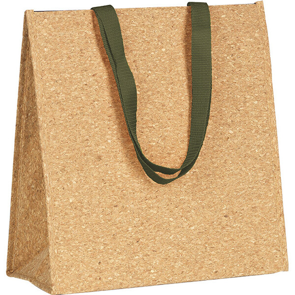 Sac isotherme rectangle liège 2 anses vertes nylon fermeture scratch