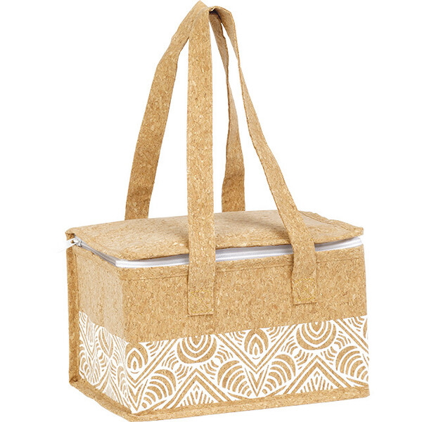 Sac isotherme rectangle liège BOHO blanc 2 anses fermeture zip