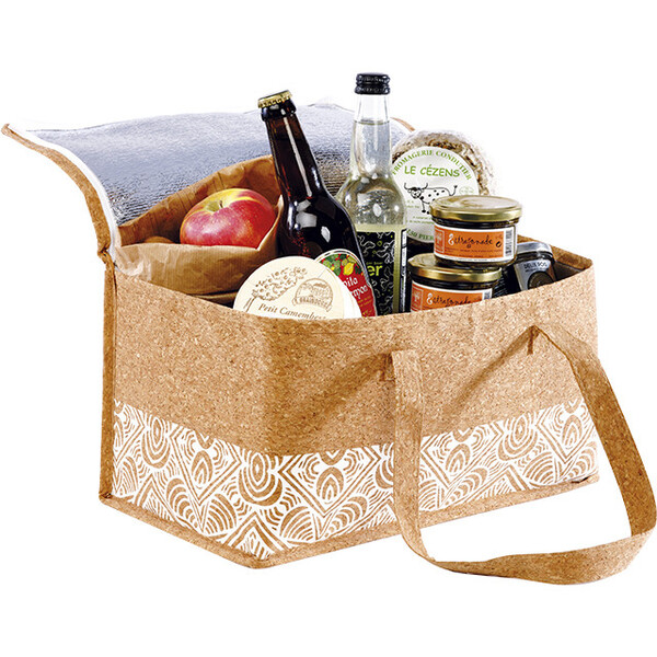 Bolsa isotérmica rectangular corcho BOHO blanco2 asas cierre cremallera