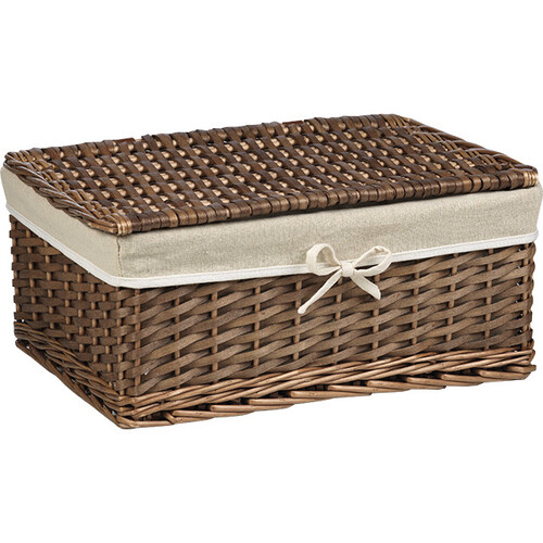 Coffret osier/bois rectangle marron tissu beige