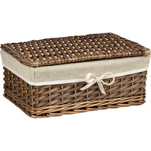 Coffret osier/bois rectangle marron tissu beige