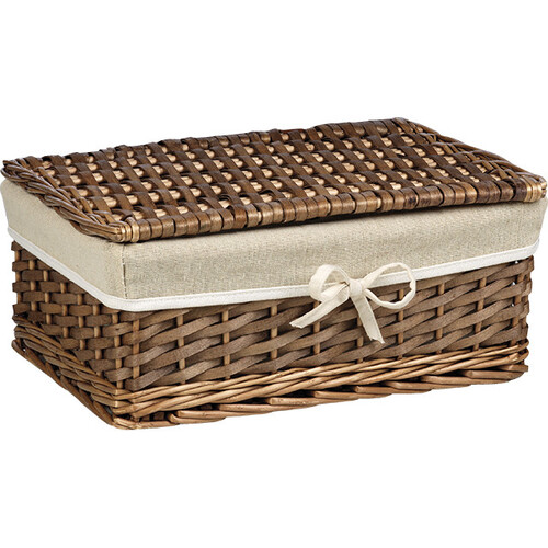 Caja mimbre/madera rectangular tejido blanco
