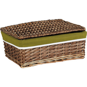 Caja mimbre/madera rectangular marrón tejido verde/borde... 2