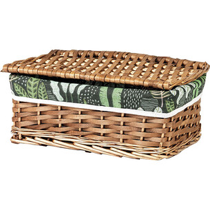 Caja mimbre/madera rectangular marrón tejido verde/motivo...