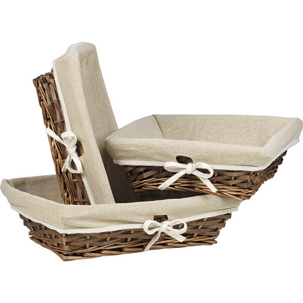 Tray rectangular willow/wood brown cream fabric lining