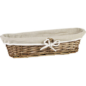 Cesta vime/madeira oval castanho tecido bege