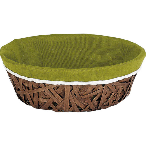 Tray wood round brown green fabric/white edge