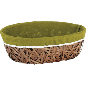 Bandeja madera ovalada marrón tejido verde/borde blanco