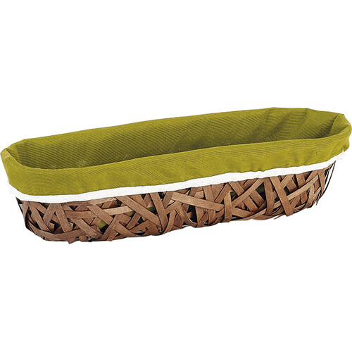 Tray wood oval brown green fabric/white edge