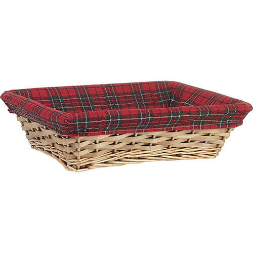 Bandeja mimbre/madera rectangular marrón rojo/negro/dorado tartán escocés