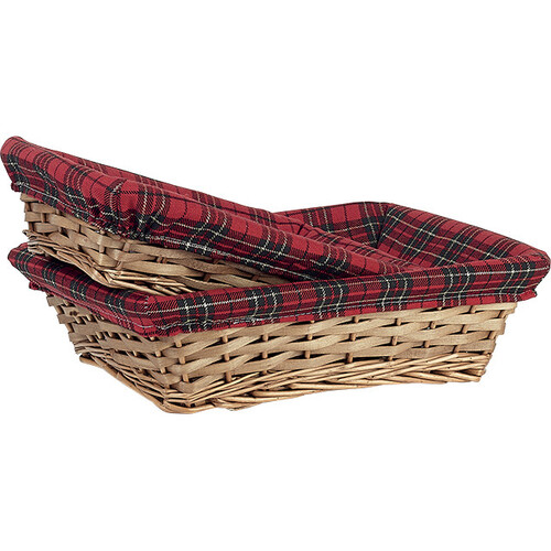 Corbeille osier/bois rectangle marron tissu...