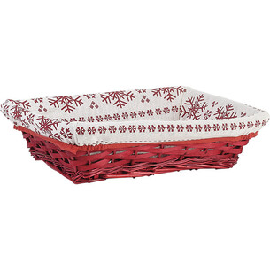 Corbeille osier/bois ovale rouge tissu blanc/motif flocon...