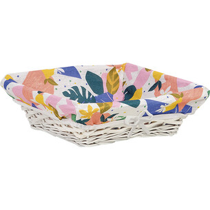 Tray wicker/wood square white fabric CITRUS GARDEN