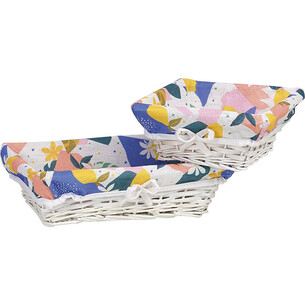 Tray wicker/wood square white fabric CITRUS GARDEN 2