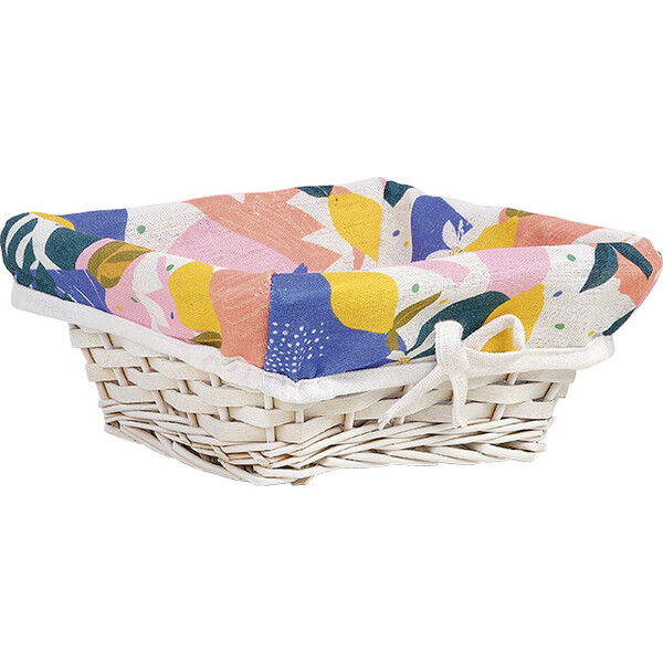 Tray wicker/wood square white fabric CITRUS GARDEN