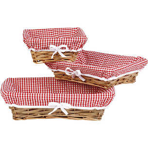 Corbeille osier/bois rectangle marron tissu VICHY... 2