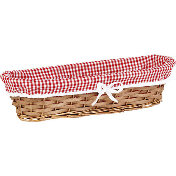 Tray wicker/wood oval brown VICHY red/white fabric