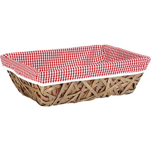 Corbeille bois rectangle marron tissu VICHY rouge/blanc