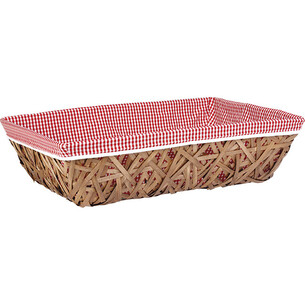 Corbeille bois rectangle marron tissu VICHY rouge/blanc