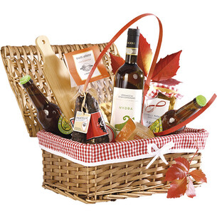 Coffret osier/bois rectangle marron tissu VICHY rouge/blanc 2