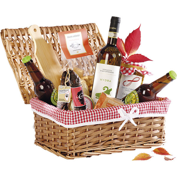 Caixa vime/madeira retangular castanho tecido VICHY vermelho/branco