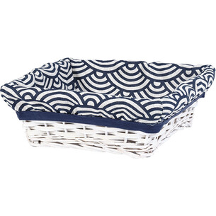 Corbeille osier/bois carrée blanc tissu EVASION bleu/blanc
