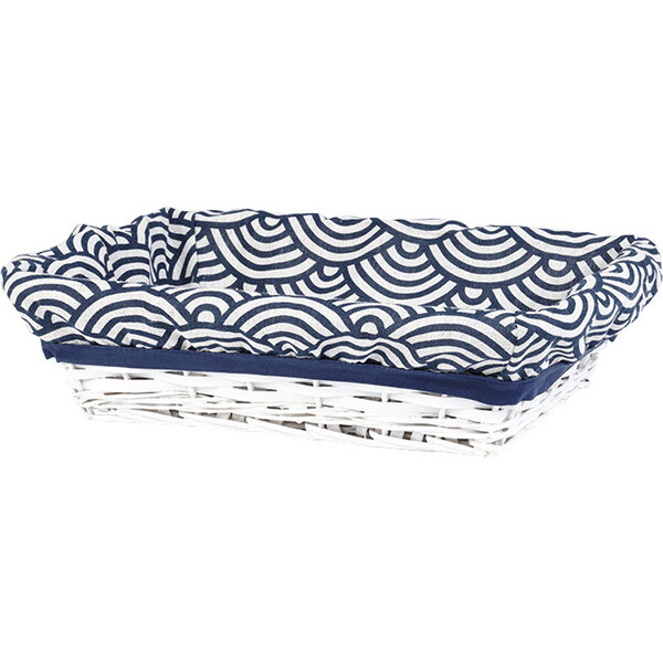 Tray wicker/wood rectangular white ESCAPE blue/white fabric