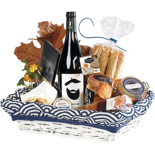 Tray wicker/wood rectangular white ESCAPE blue/white fabric 2