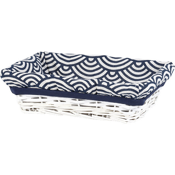 Tray wicker/wood rectangular white ESCAPE blue/white fabric